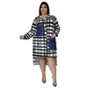 Casual Dresses Zoctuo Dress for Women Sexig Midi Shirt Lapel V Neck Plaid Printing Vestidos fickor Långärmad outfit 2023