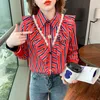 Women's Blouses Color Ruffle Women's Winter Style Net Stripe European Polo Collar Loose Top Fashion Blusas Clothes For Women Shirts