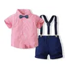 Kläderuppsättningar 2022 Baby Boy Clothes Set Summer Gentleman Vetement Enfant Garcon Party Birthday Spädbarnskjortor Bälte byxor Småbarnsdräkt för pojkar T230106