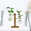 Vases Plante Terrarium avec support en bois Bureau de plantation d'eau Vase en verre Simplicité pour la décoration hydroponique de bureau à domicile