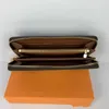 Women clutch wallet Genuine Leather wallet single zipper wallets lady ladies long classical purse with orange box card 60017