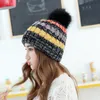 넓은 챙 모자 겨울 2023 두꺼운 컬러 스트라이프 3 시간 볼 니트 캡 패션 소녀 선물을위한 따뜻한 따뜻한 양모 모자