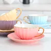 Tazze Tazza in ceramica rosa carina Tazza da tè in porcellana con manico Set di piattini Tazze da caffè Bicchieri per feste di alta qualità Raccolta chat