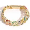 15mm 7/8inch Trendy Hiphop Gioielli Bianco Giallo Placcato Oro Colorato Pittura A Olio Bling CZ Bracciale Cubano Per Uomo Donna Link Bracciali