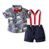 Kläderuppsättningar 2022 Baby Boy Clothes Set Summer Gentleman Vetement Enfant Garcon Party Birthday Spädbarnskjortor Bälte byxor Småbarnsdräkt för pojkar T230106