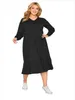 Plus Size Dresses Elegant Long Sleeve Spring Autumn Smock Dress Women Casual V-neck Midi Large Black Tiered 6XL 7XL