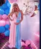 POシュートビーチピンクとブルーのステッチの服を着たマタニティドレスのジェンダー妊婦vneckバックレス230107