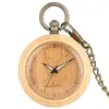 Pocket Watches Creative Carving Design Wooden Dial Quartz Luminous Pointer Round Pendant Chain Gifts For Boys Girls