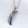 Natural Gemstones Wolf Tooth Shape Pendant Copper Amulet Luck Man Pendant Necklace Jewelry Chain 45cm BN518