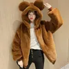 Women's Fur & Faux Winter Hooded Ears Fluffy Coat Women Furry Thick Warm Coats Kawaii Cute Female Casual Jacket Solid Color