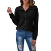 Women's Blouses Women's Long Sleeve Henley Blouse Casual Loose All Match Turn-down Collar Button Up Slim Fit Top Rib Knit Solid Color