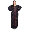 Etniska kläder Eid al-Fitr Arab V-hals Petal Sleeve Robe Black Geometric Middle East Diamonds Dresses Ladies Muslim Suit Party Födelsedag