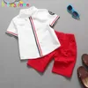 의류 세트 2pcs/2-6 세/여름 아기 소년 의류 세트 유아 캐주얼 정장 짧은 소매 흰색 티셔츠 빨간 반바지 어린이 옷 bc1065