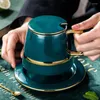 Tasses soucoupes vert glaçure tasse à café et soucoupe ensemble tasse à thé en porcelaine avec couvercle cuillère en céramique thé cadeaux ensembles