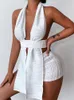 Dames s tweedelige broek hirigin zomer sexy y2k dames 2 -piece set mouwloze backless halter top high taille shorts matching vrouwelijke streetwear outfits 230106