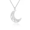 Colliers pendants Bohême collier de lune creux avec fleur de fleur de lotus rose couple en acier inoxydable pour femmes