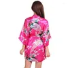 Women's Sleepwear Pink Chinese Women Silk Rayon Mini Robe Sexy Kimono Bath Gown Intimate Lingerie Pajama Plus Size S M L XL XXL XXXL ZS029