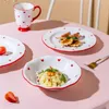 Płytki nordyckie ceramiczne urocze czerwone wzór w kształcie serca płyta obiadowa stołowa zastawa stołowa domowa sałatka