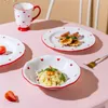 Assiettes Nordic Céramique Mignon Rouge En Forme De Coeur Motif Assiette Vaisselle Ménage Salade Gâteau Plat Creative Riz Nouilles Soupe Bol