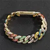 15mm 7/8inch Trendy Hiphop Gioielli Bianco Giallo Placcato Oro Colorato Pittura A Olio Bling CZ Bracciale Cubano Per Uomo Donna Link Bracciali