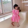 Mädchenkleider Mädchen Kleid 2023 Sommer Mode süße rosa Big Saum Kurzarm, geeignet für 2-6 Jahre alt
