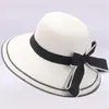 Chapéus de aba larga feminino dobrável Mulheres Bow Straw Beach Sun Summer Hat Big Ax30