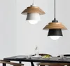 Pendant Lamps 200mmX120mm Wood Iron Hat Lamp Black White Wooden Hanging Light With Bulb Living Room Lighting Home Cafe Shop Decoration