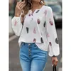 Women's Blouses Autumn 2023 Dameshemd Europa en Amerika V-Neck Feather Print Losse T-shirt met lange mouwen Losse T-shirt