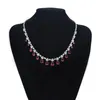 Комплект ожерелья и серег, роскошные женские серьги с подвеской в виде красного кубического циркона, модные серьги для невесты, свадьбы, серебряного цвета, вечерние украшения