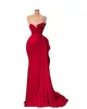 2023 Prom Dresses Arabic Sexy Dark Red Mermaid Crystal Beads Ruffles Satin One Shoulder Floor Length Evening Gowns Vestidos