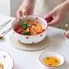 Borden Noordmatig keramisch schattig rood hartvormig patroon Dinerplein Huisartikelen Huis Salade Cake Cake Dish Creative Rice Noodles Soup Bowl
