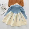 Spring Autumn New Girls' Sweater Dress Children'S Clothing Knitted Dress Bubble Sleeve Bowknot Sweet Dresses