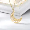 Colliers pendants Bohême collier de lune creux avec fleur de fleur de lotus rose couple en acier inoxydable pour femmes