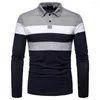 Men's Polos 2023 Autumn Casual Men Long Sleeve Turn Down Collar Stripes Color Block Buttons Shirt Blouse