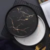 Plates 20cm Gold Black White Marble Ceramic Plate Porcelain Dinnerware Set Kitchen Table European Style Decoration Dessert Steak