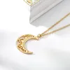 Colliers pendants Bohême collier de lune creux avec fleur de fleur de lotus rose couple en acier inoxydable pour femmes