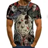 Heren t shirts korte mouwen zomerse 3d bedrukt t-shirt gezicht masker spannende horror stijl casual mode ademende o-neck 110-6xl