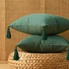 Kuddefodral täcker dekorativa kuddar för soffan rustik linnekudde täckning med tofsar stor accent kuddhus hem dekor s j6r7