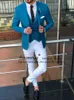 Herenpakken jas en broek blauw formele heren bruiloft smoking tuxedos bruidegoms bruid mannen diner slijtage blazers outfits sets zakelijk pak 3 stuks