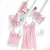 Women's Sleepwear Spring Summer Women Suit SEXY Nightgown Robe V-neck Kimono Bath Gown Casual Home Clothes Silky Lace Satin Sleep Set