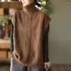 Kvinnors västar Kvinnor Knitting Vest 2023 Autumn Winter Spring Loose Casual All-Match Tops Ladies Turtleneck ärmlös Simple