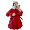 여자 트렌치 코트 2023 다운 코튼 코트 겨울 한국 버전 캐주얼 파카 흰색 빨간색 느슨한 패션 슬림 한 두꺼운 따뜻한 N990