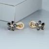 Hoop Earrings Cool Black Flower For Women 18K Gold Plated Hollow Design Tiny Zircon Stone Dangle Aesthetic Jewelry