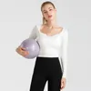 Actieve shirts vrouwen elastisch strakke yoga shirt laag gesneden nek lange mouw sport gym training top vrouw roze geel blauw