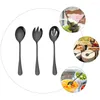 Geschirr-Sets Servieren Salatlöffel Löffel Gabel Stahl Edelstahl Utensilien-Set Gabeln geschlitzt schwarz Serversspork Cocktailserver Utensil Obst