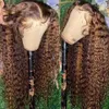 Nxy Lace Wigs Front Human Hair for Women Brazilian 30 32インチハイライトオンブルカーリー13x4ハニーブロンドディープウェーブフロント230106