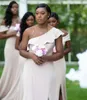 Chamgpagne Bridesmaid Dresses V-Neck Off The Shoulder Side Slit Bridesmaid Dresses With Zipper Back Wedding Party Dresses