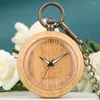 Pocket Watches Creative Carving Design Wooden Dial Quartz Luminous Pointer Round Pendant Chain Gifts For Boys Girls