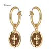 Boucles d'oreilles pendantes Yhpup Mode Simple Vintage Émail Rond Géométrique Croix Déclaration Ethnique Pour Les Femmes Bijoux Kolczyki Lustre