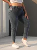 Pantalon Déchiré Jeans Femmes Taille Haute Plus La Taille Cordon Pleine Longueur Denim Harem 3XL 4xl 5xl